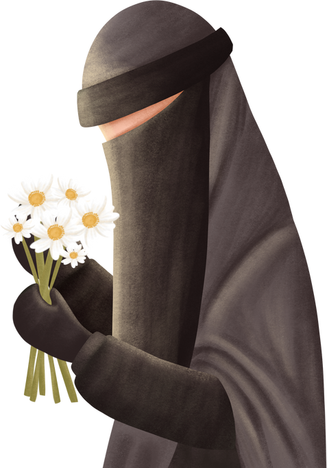 Muslimah with flower bouquet