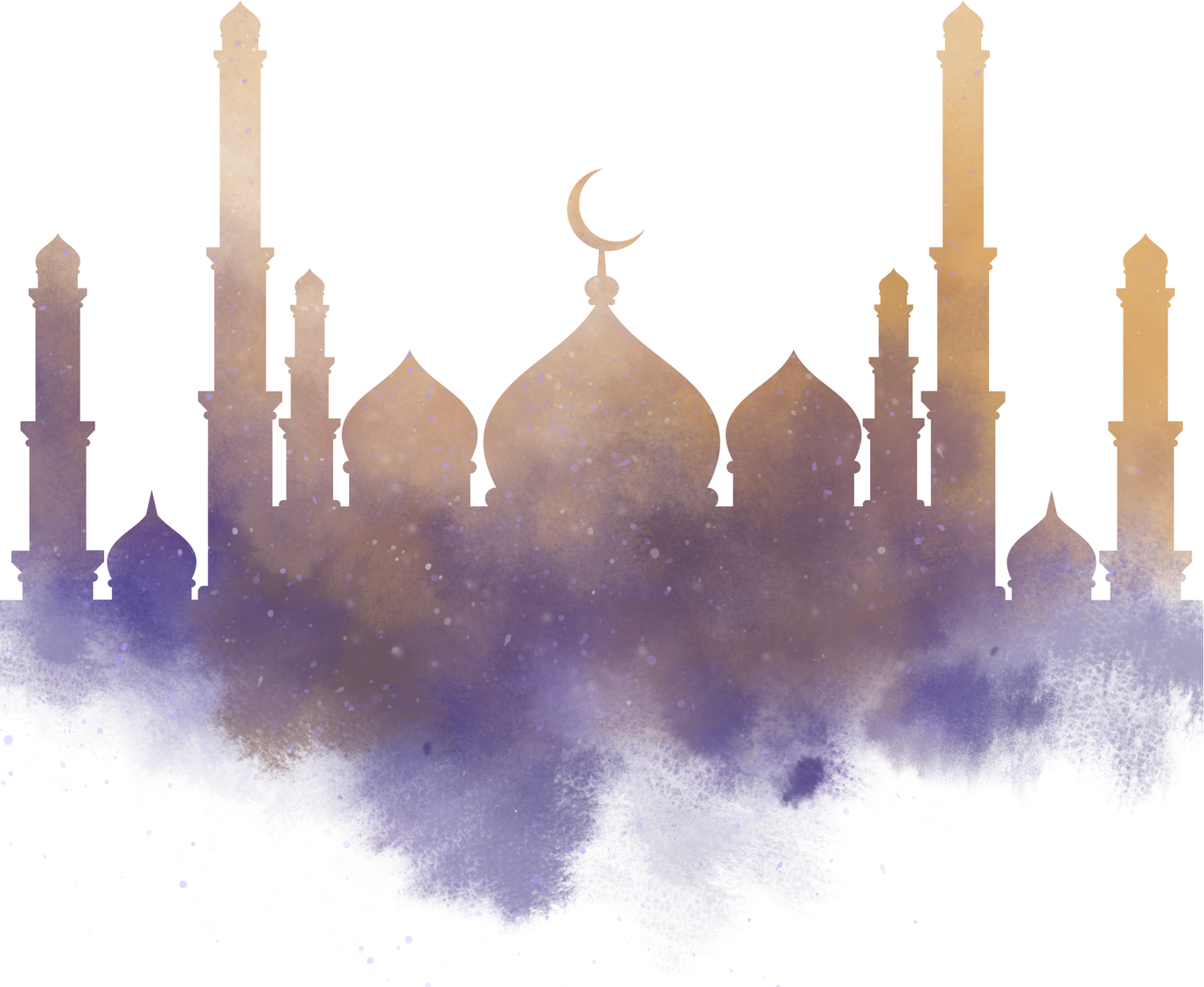 Ramadan karem mosque silhouette watercolor brush texture  shape element