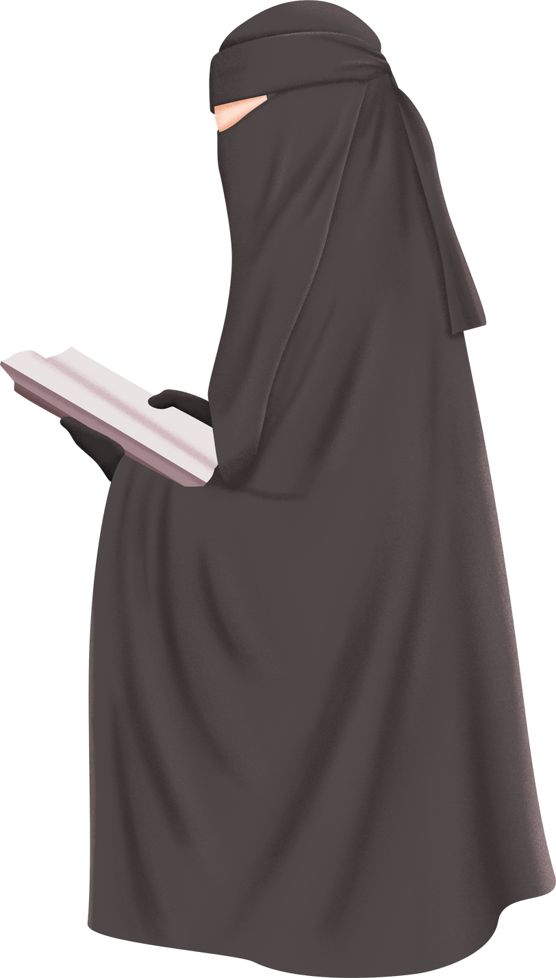 Muslimah niqabis read a book