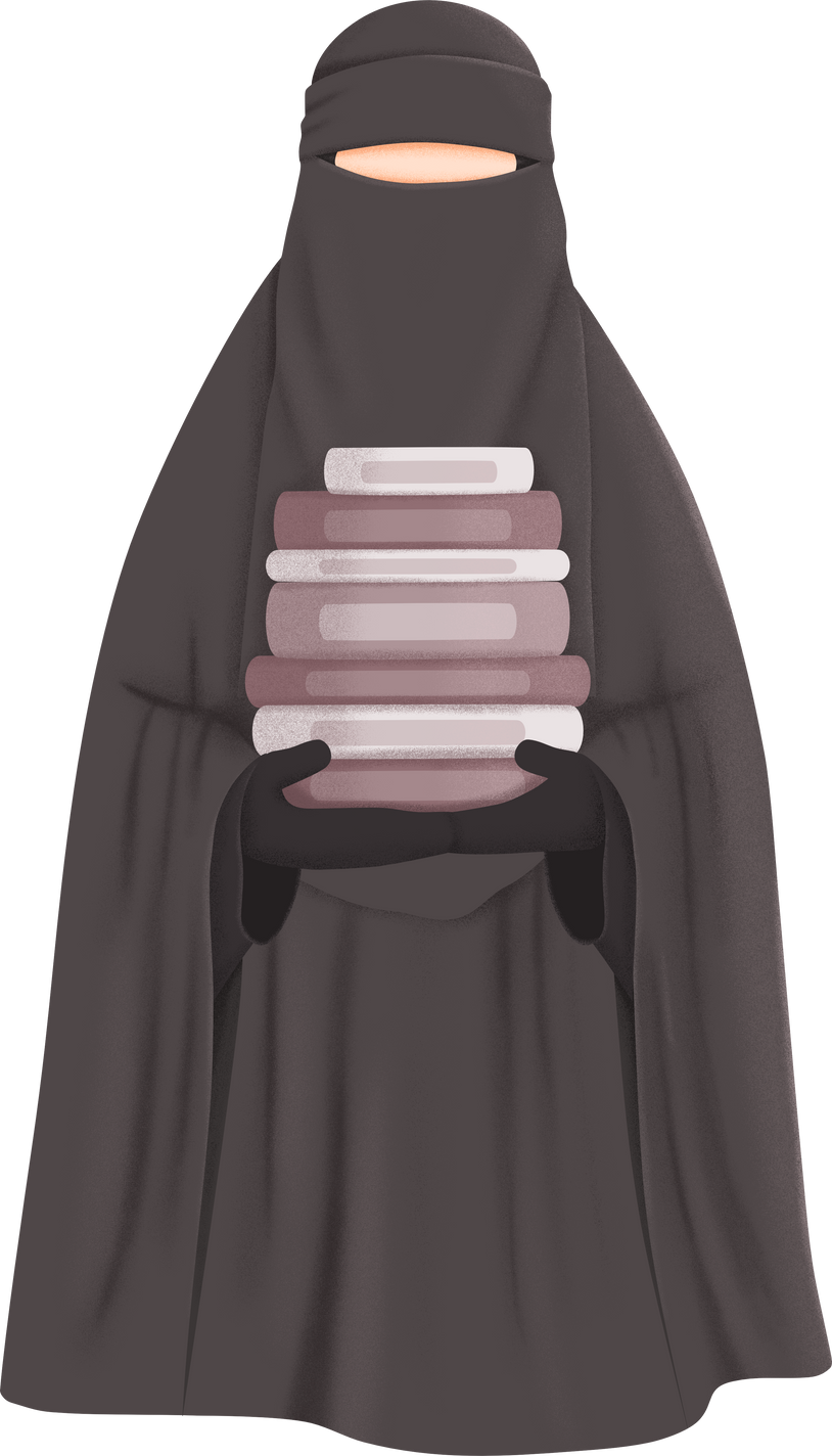 Muslimah niqabis holding books