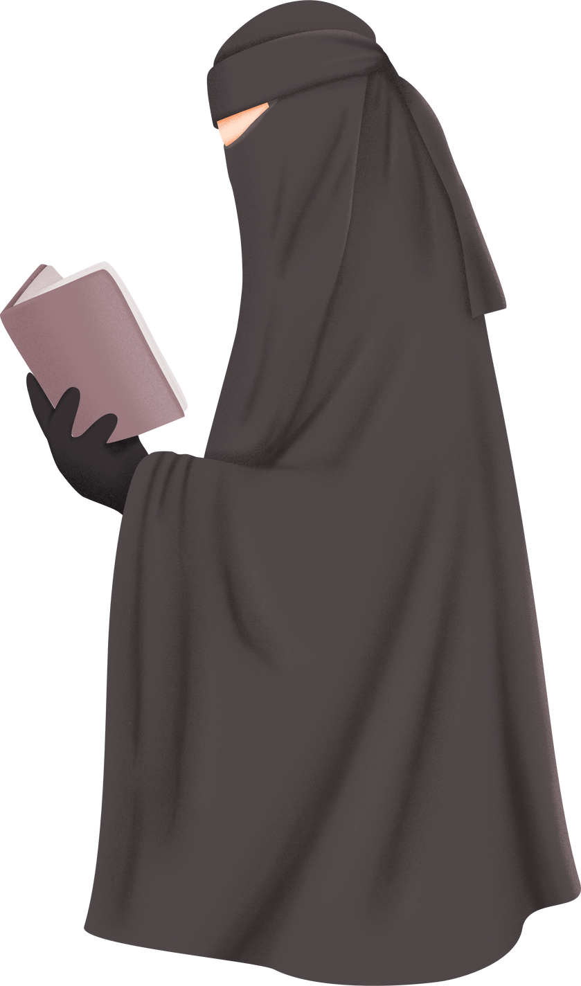 Muslimah niqabis holding book