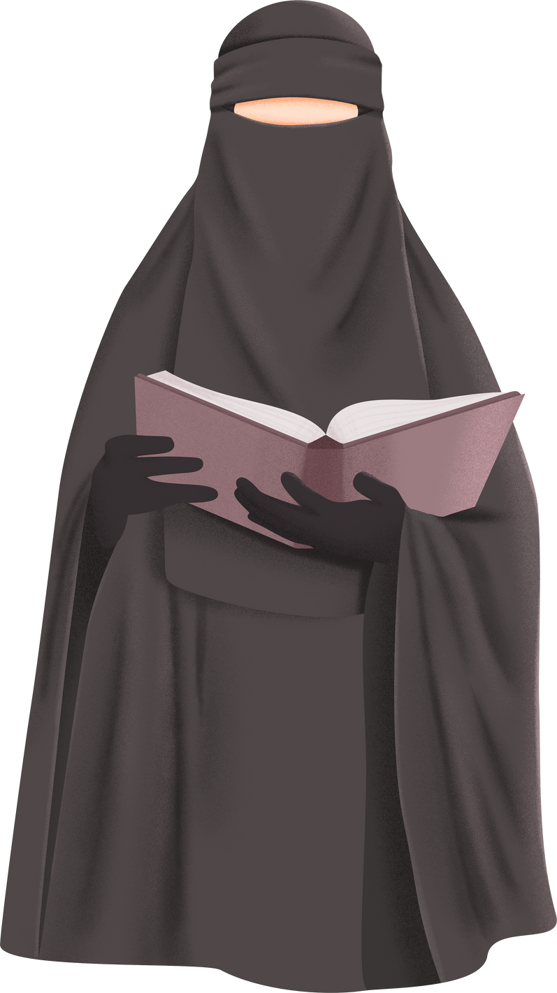 Muslimah niqabis read a book