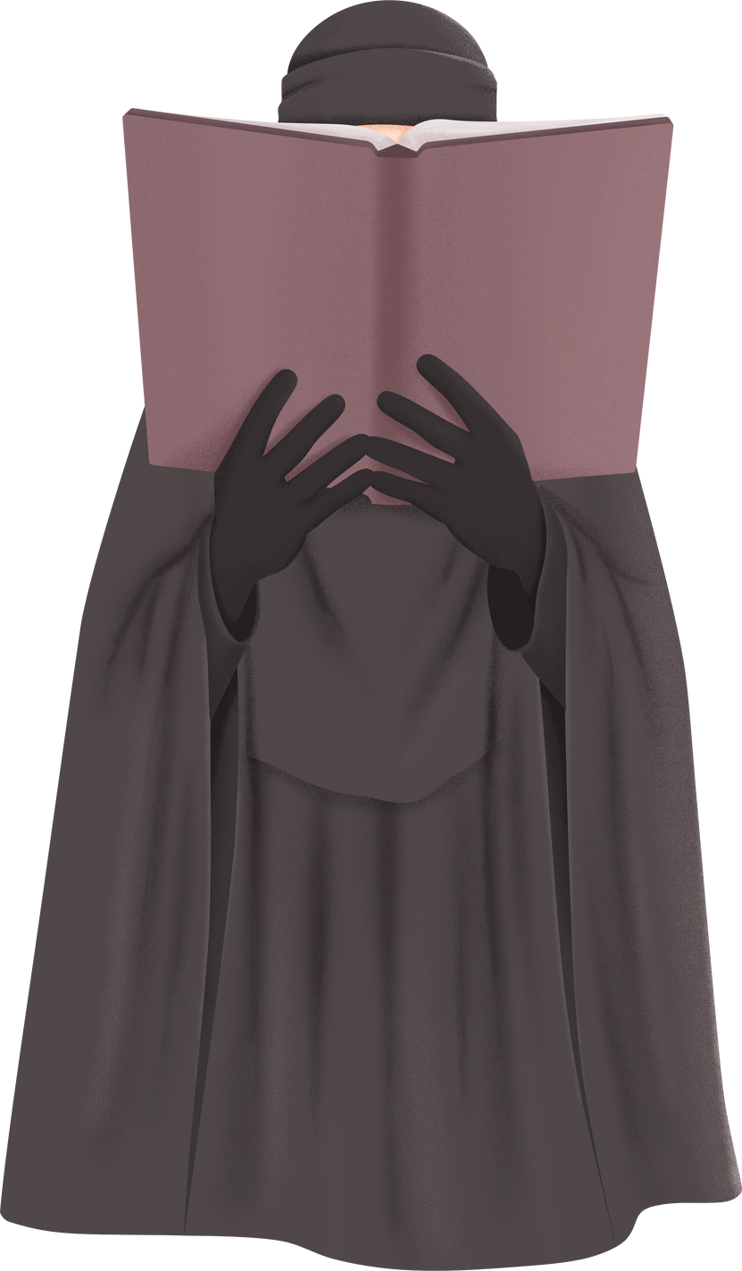 Muslimah niqabis read a book