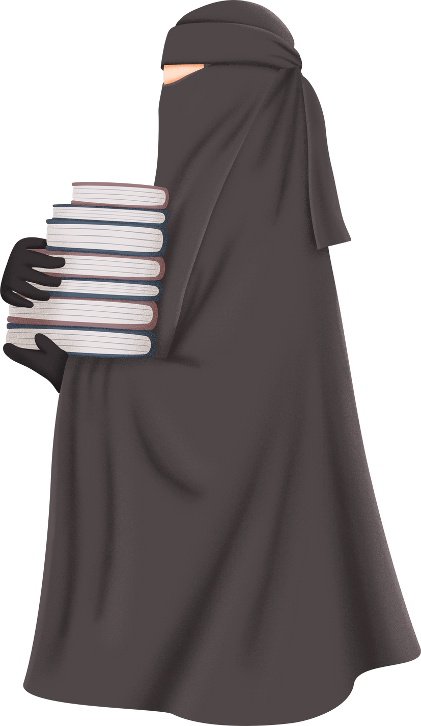 Muslimah niqabis holding books
